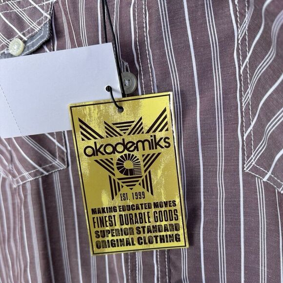 Men's Akademiks Burgundy Striped Long Sleeve Button Down Shirt 4XL NEW WITH TAGS - Picture 7 of 16
